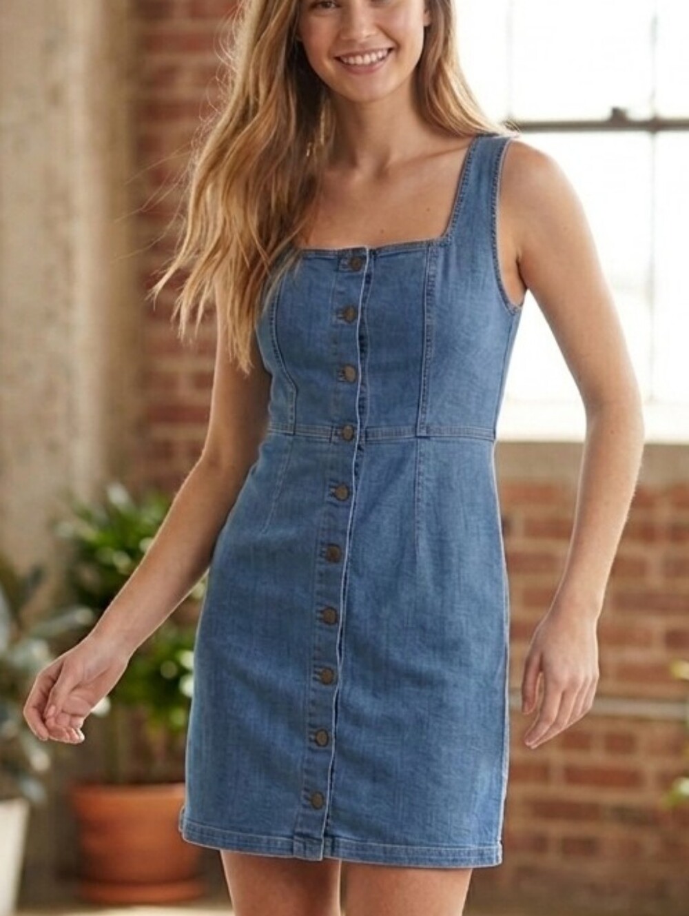 Beautiful Sleeveless Button-Front Denim Mini Dress Sz Size LARGE L